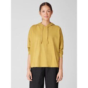 Eileen Fisher Traceable Organic Cotton Jersey Hooded Top Boxy Long Sleeve XL